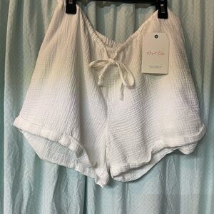 Angel Kiss White Cotton Gauze Drawstring Athletic Shorts